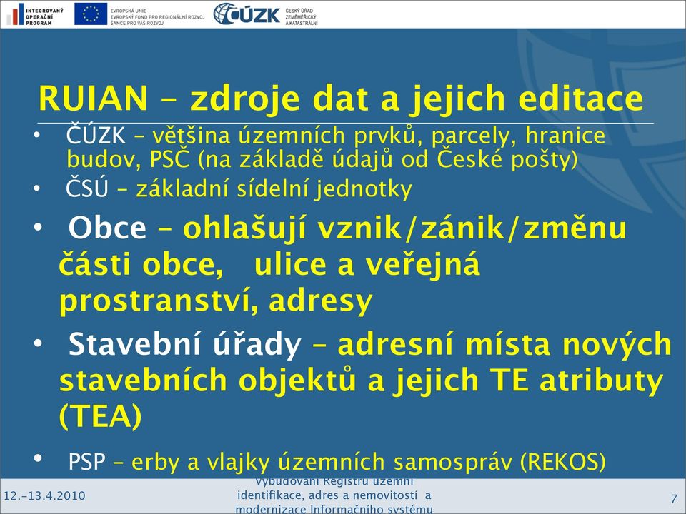 vznik/zánik/změnu části obce, ulice a veřejná prostranství, adresy Stavební úřady adresní