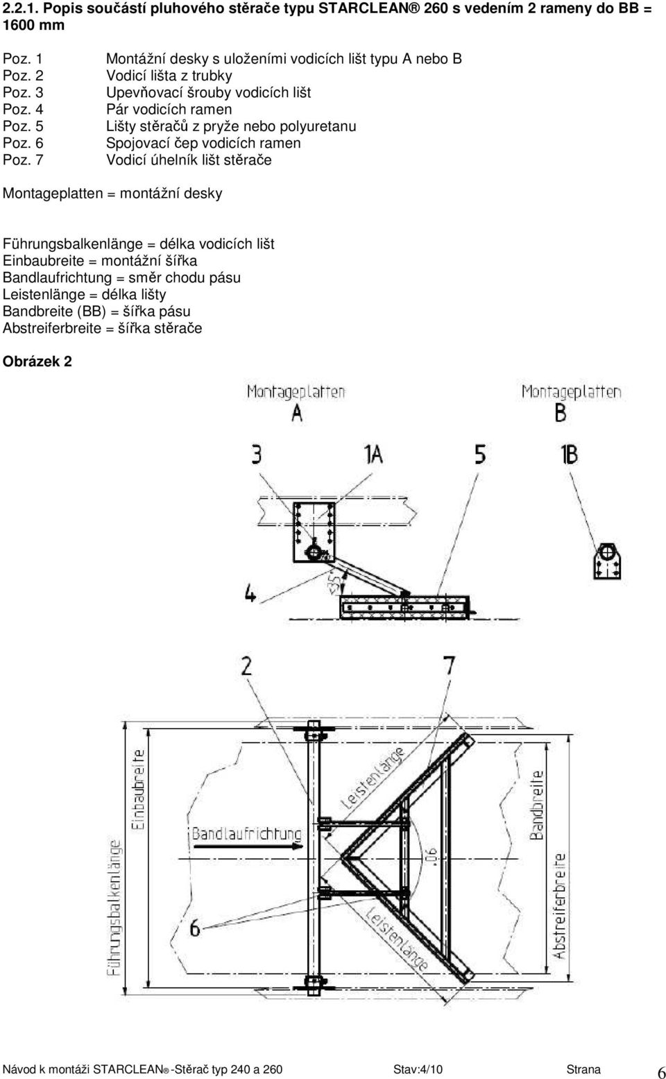 nebo polyuretanu Spojovací čep vodicích ramen Vodicí úhelník lišt stěrače Montageplatten = montážní desky Führungsbalkenlänge = délka vodicích lišt
