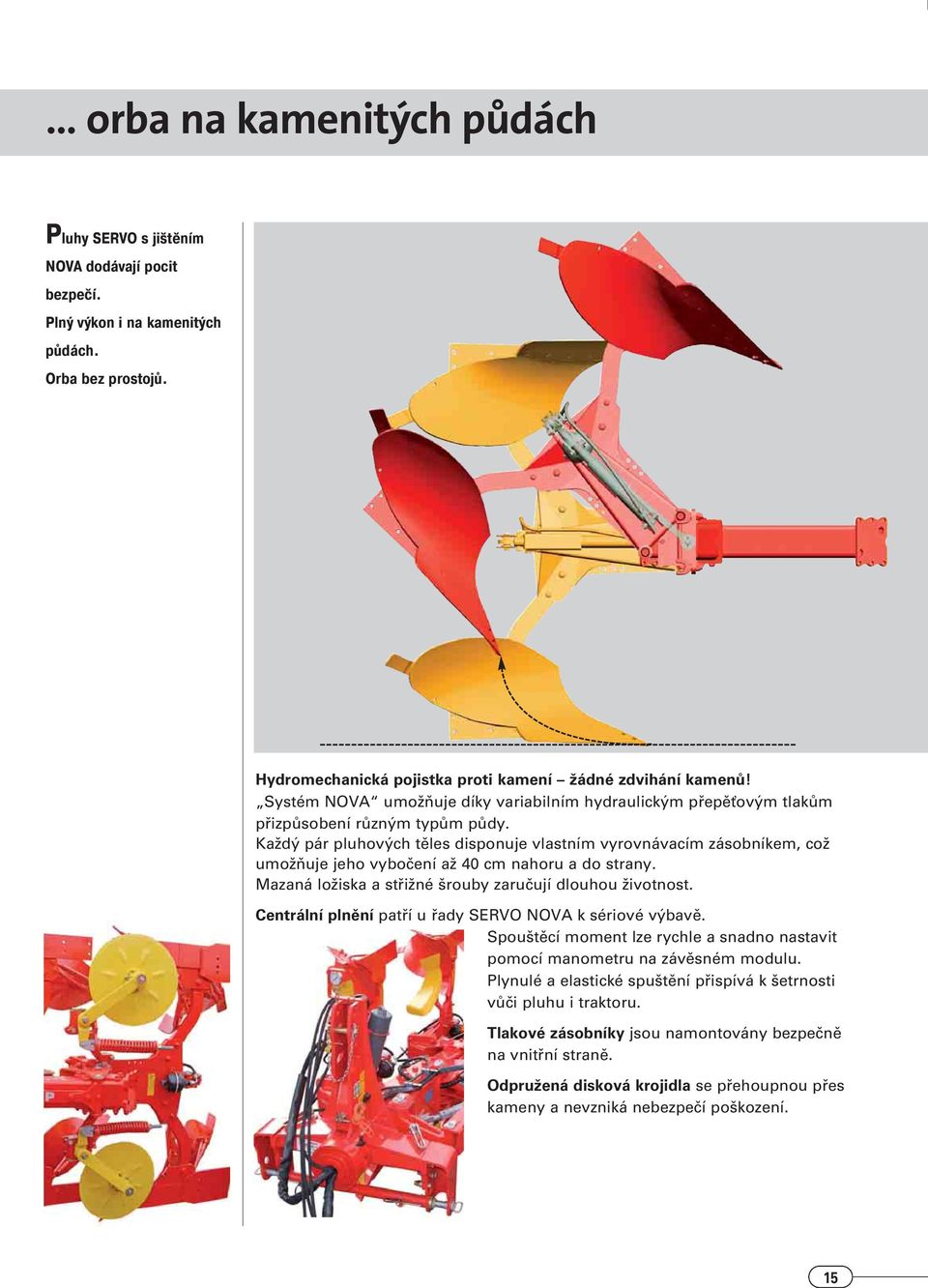 KaÏd pár pluhov ch tûles disponuje vlastním vyrovnávacím zásobníkem, coï umoïàuje jeho vyboãení aï 0 cm nahoru a do strany. Mazaná loïiska a stfiiïné rouby zaruãují dlouhou Ïivotnost.