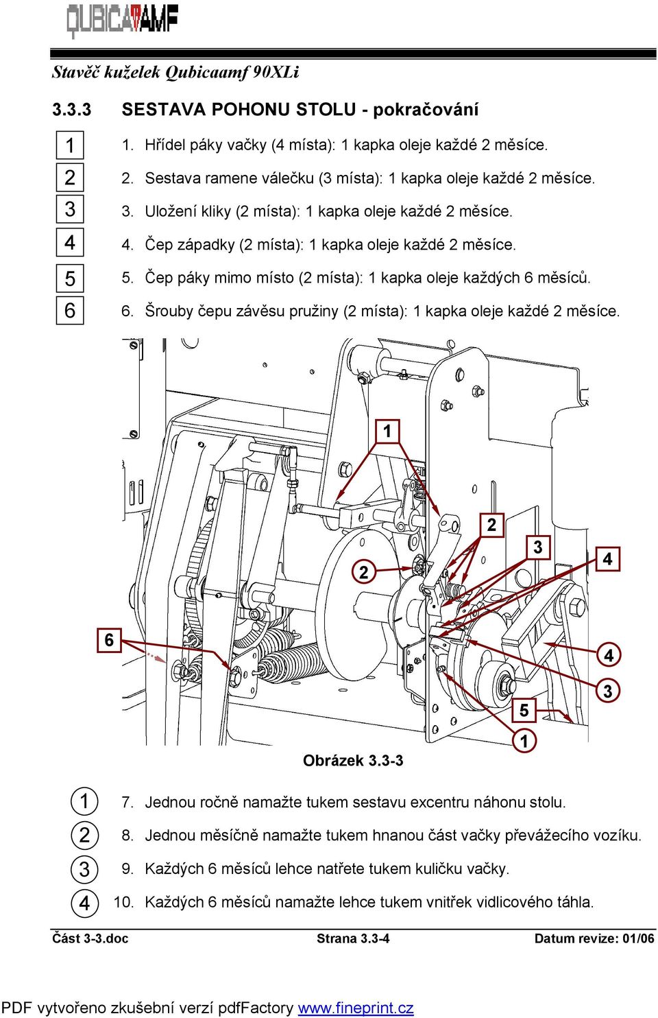 Čep páky mimo místo ( místa): kapka oleje každých 6 měsíců. 6. Šrouby čepu závěsu pružiny ( místa): kapka oleje každé měsíce. 4 6 4 Obrázek.- 5 4 7.