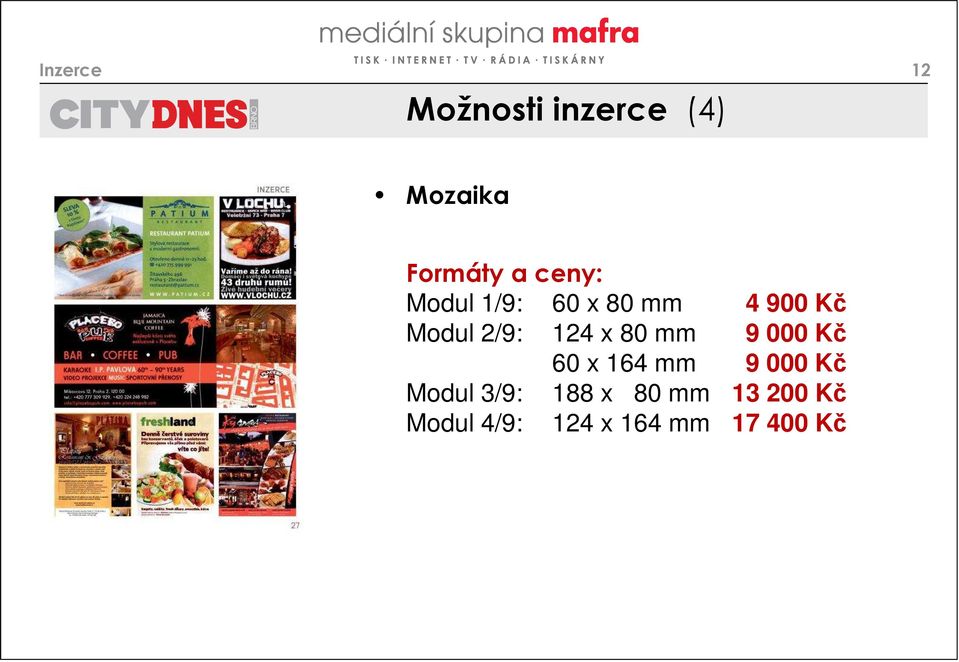 x 80 mm 9 000 Kč 60 x 164 mm 9 000 Kč Modul 3/9: