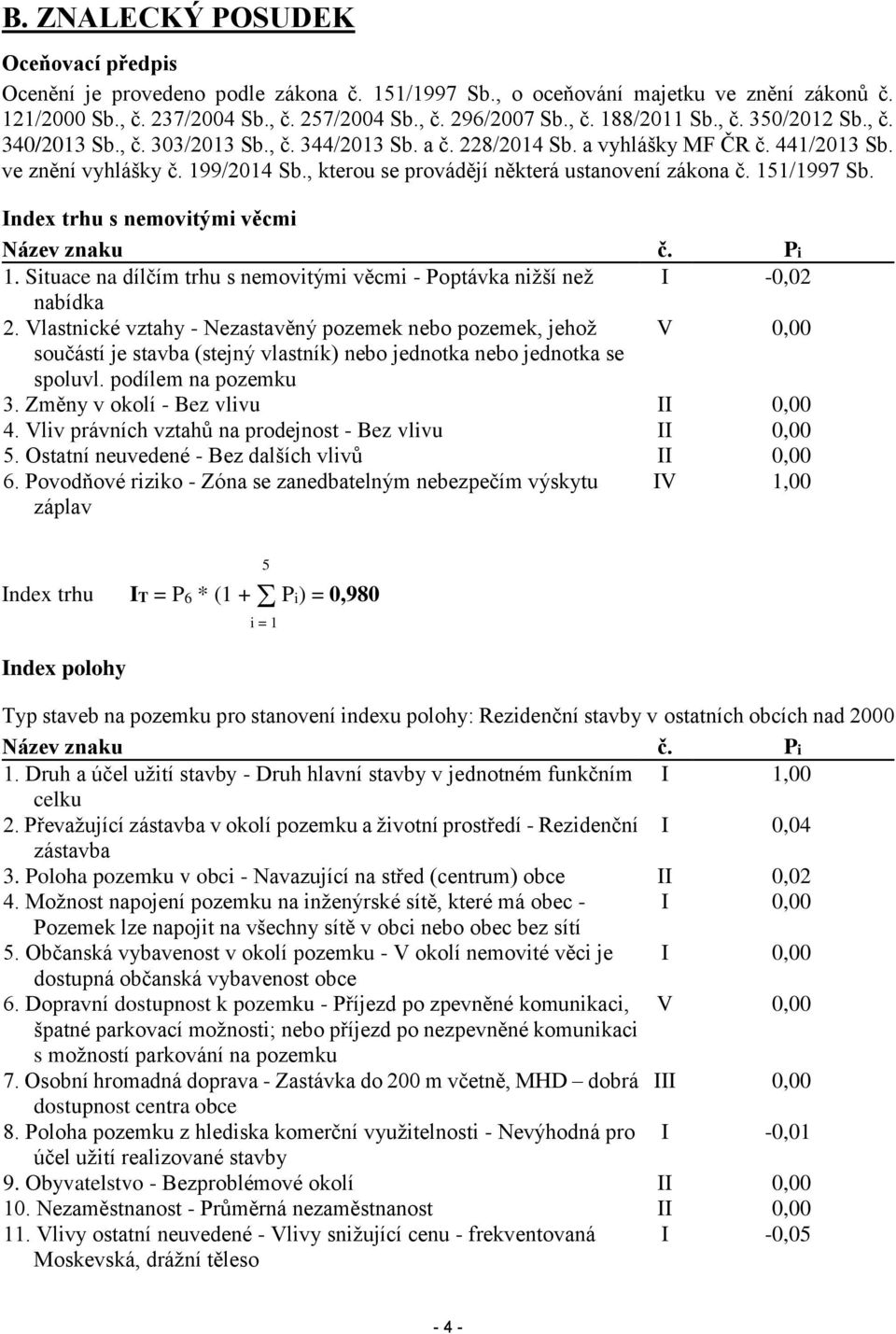 , kterou se provádějí některá ustanovení zákona č. 151/1997 Sb. Index trhu s nemovitými věcmi Název znaku č. Pi 1. Situace na dílčím trhu s nemovitými věcmi - Poptávka nižší než I -0,02 nabídka 2.