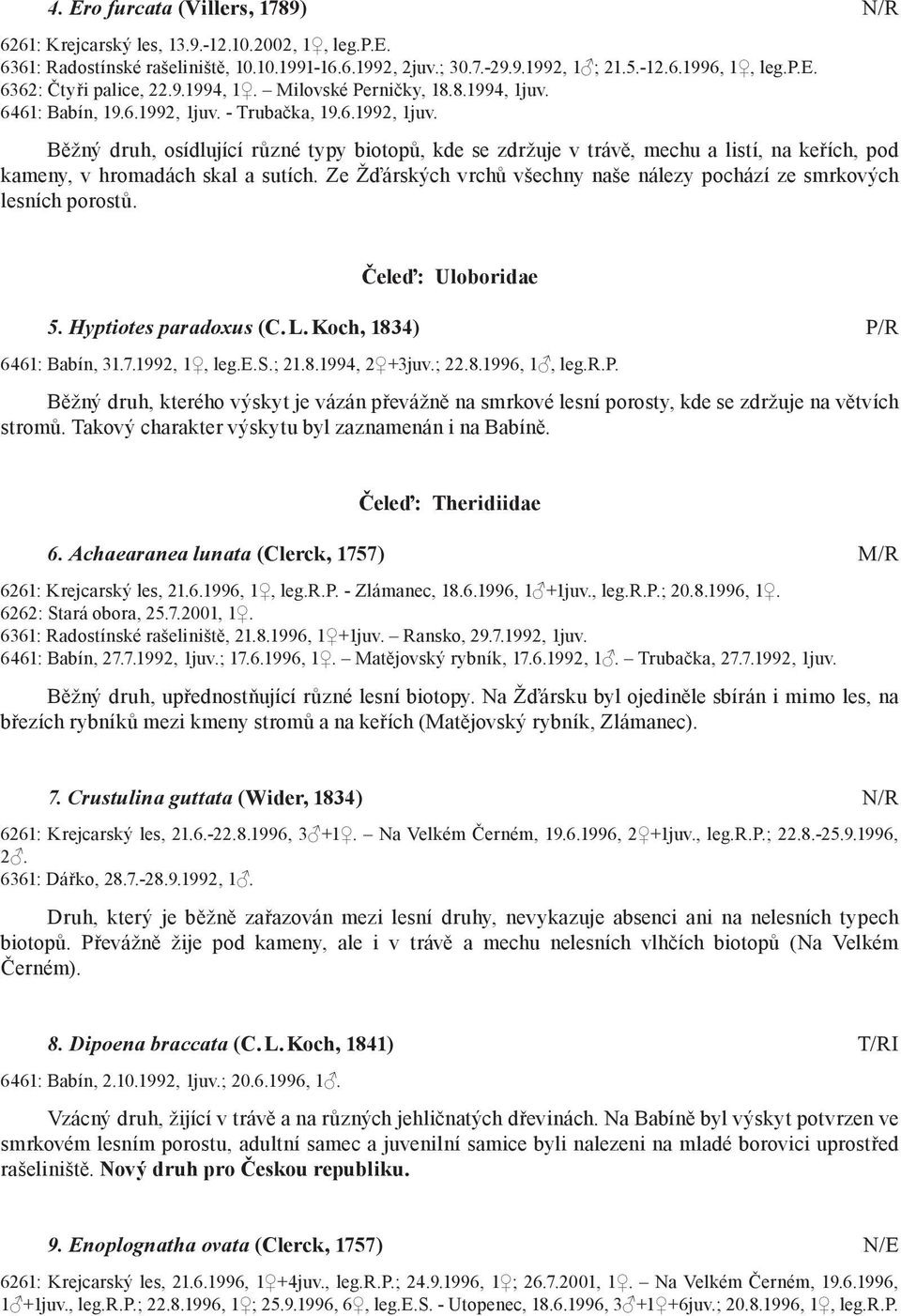 - Trubačka, 19.6.1992, 1juv. Běžný druh, osídlující různé typy biotopů, kde se zdržuje v trávě, mechu a listí, na keřích, pod kameny, v hromadách skal a sutích.