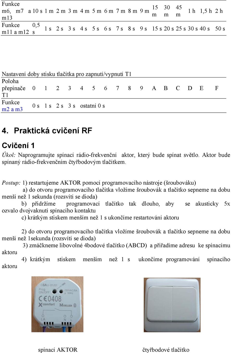 Praktická cvičení RF Cvičení 1 Úkol: Naprogramujte spínací rádio-frekvenční aktor, který bude spínat světlo. Aktor bude spínaný rádio-frekvenčním čtyřbodovým tlačítkem.