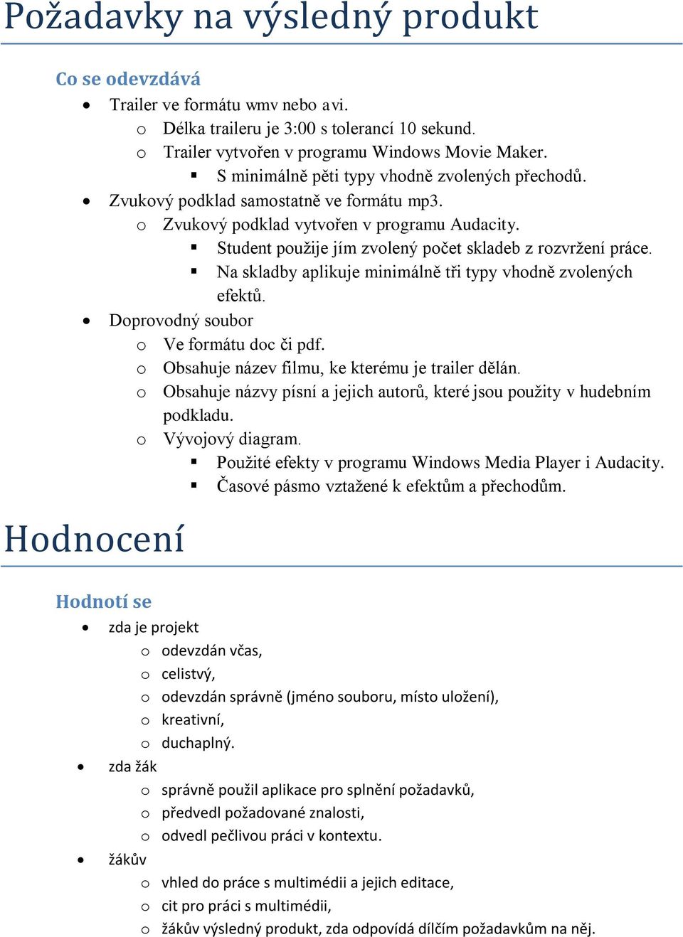 Na skladby aplikuje minimálně tři typy vhodně zvolených efektů. Doprovodný soubor o Ve formátu doc či pdf. o Obsahuje název filmu, ke kterému je trailer dělán.