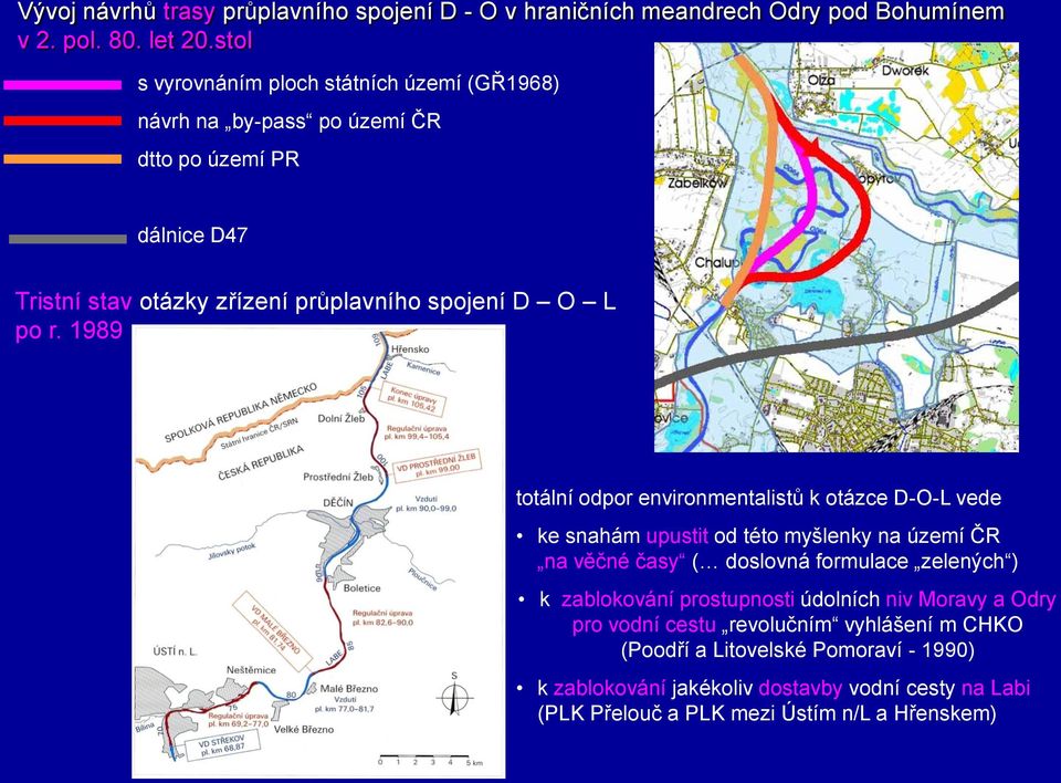 1989 totální odpor environmentalistů k otázce D-O-L vede ke snahám upustit od této myšlenky na území ČR na věčné časy ( doslovná formulace zelených ) k zablokování