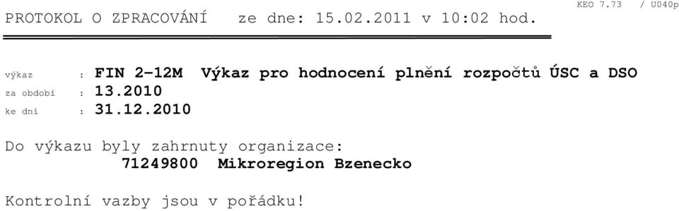 DSO za období : 13.2010 ke dni : 31.12.