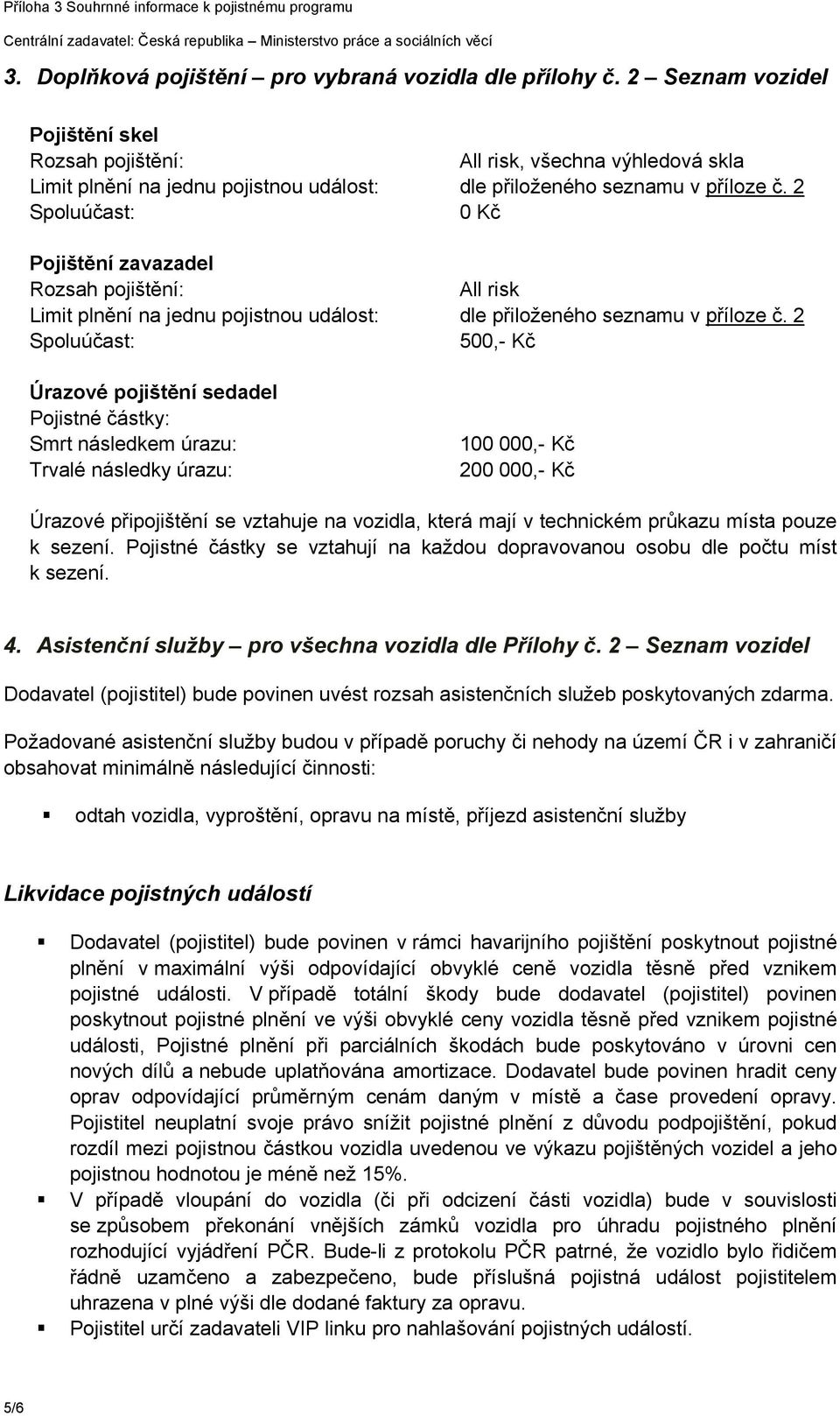 2 Spoluúčast: 0 Kč Pojištění zavazadel Rozsah pojištění: All risk Limit plnění na jednu pojistnou událost: dle přiloženého seznamu v příloze č.