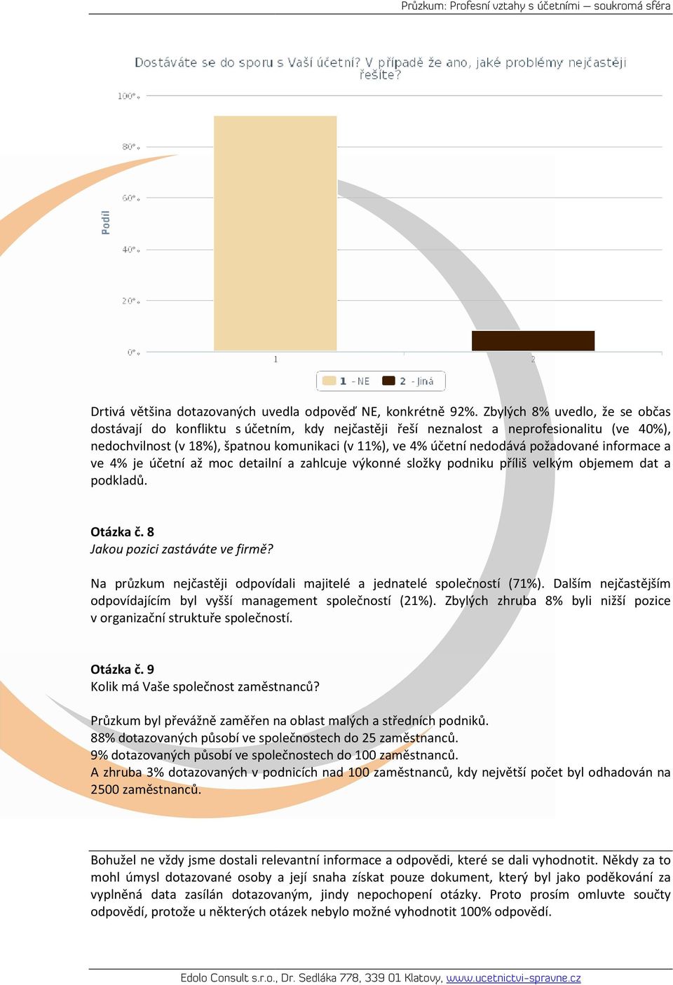 požadované informace a ve 4% je účetní až moc detailní a zahlcuje výkonné složky podniku příliš velkým objemem dat a podkladů. Otázka č. 8 Jakou pozici zastáváte ve firmě?