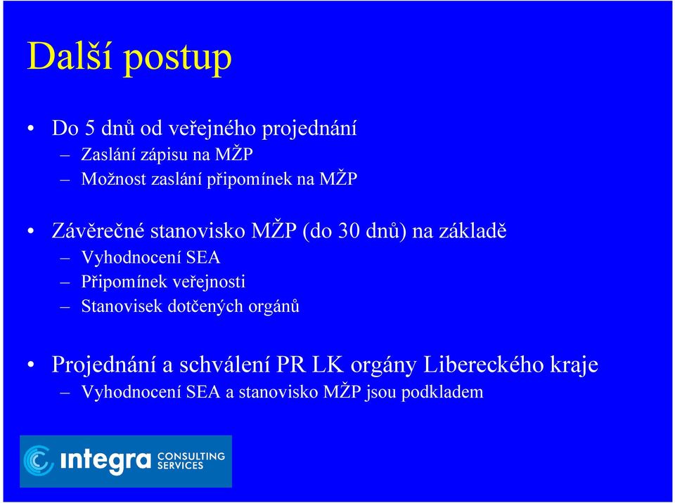 Vyhodnocení SEA Připomínek veřejnosti Stanovisek dotčených orgánů Projednání a