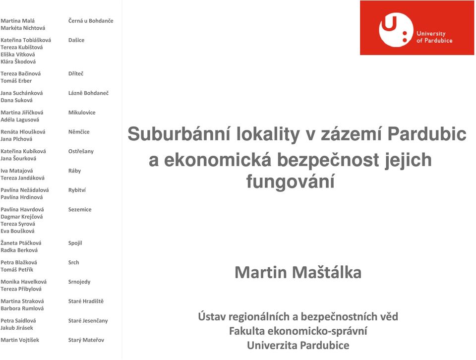 Radka Berková Petra Blažková Tomáš Petřík Monika Havelková Tereza Přibylová Martina Straková Barbora Rumlová Petra Saidlová Jakub Jirásek Martin Vojtíšek Černá u Bohdanče Dašice Dříteč Lázně Bohdaneč