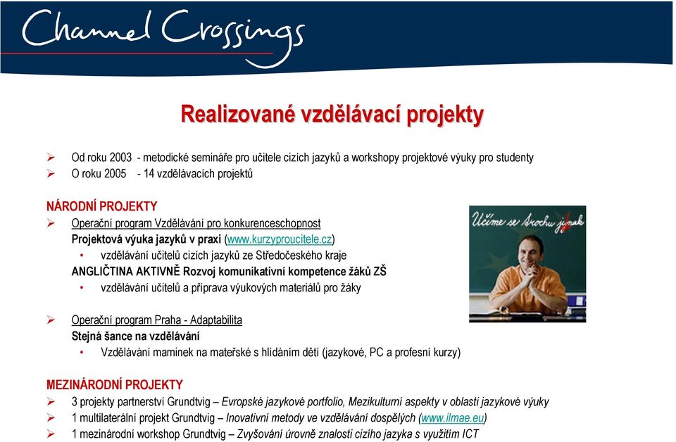 cz) vzdělávání učitelů cizích jazyků ze Středočeského kraje ANGLIČTINA AKTIVNĚ Rozvoj komunikativní kompetence žáků ZŠ vzdělávání učitelů a příprava výukových materiálů pro žáky Operační program