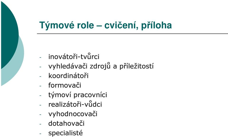 koordinátoři - formovači - týmoví pracovníci -