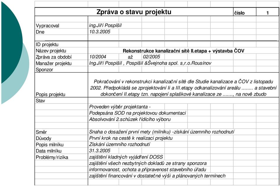 Předpokládá se zprojektování Ii a III.etapy odkanalizování areálu... a stavební dokončení II.etapy tzn. napojení splaškové kanalizace ze.