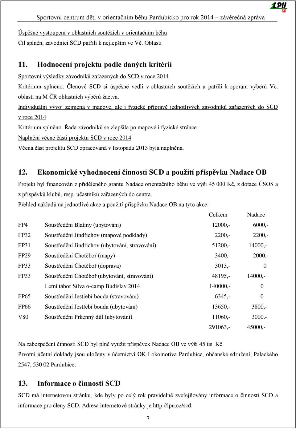 oblasti na M ČR oblastních výběrů ţactva. Individuální vývoj zejména v mapové, ale i fyzické přípravě jednotlivých závodníků zařazených do SCD v roce 2014 Kritérium splněno.