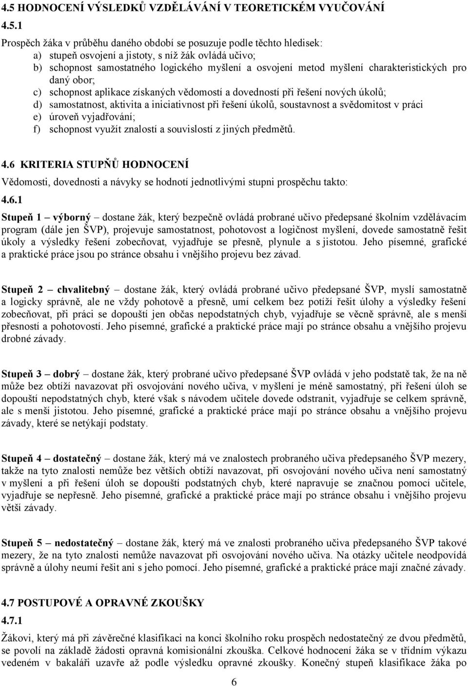 aktivita a iniciativnost při řešení úkolů, soustavnost a svědomitost v práci e) úroveň vyjadřování; f) schopnost využít znalostí a souvislostí z jiných předmětů. 4.