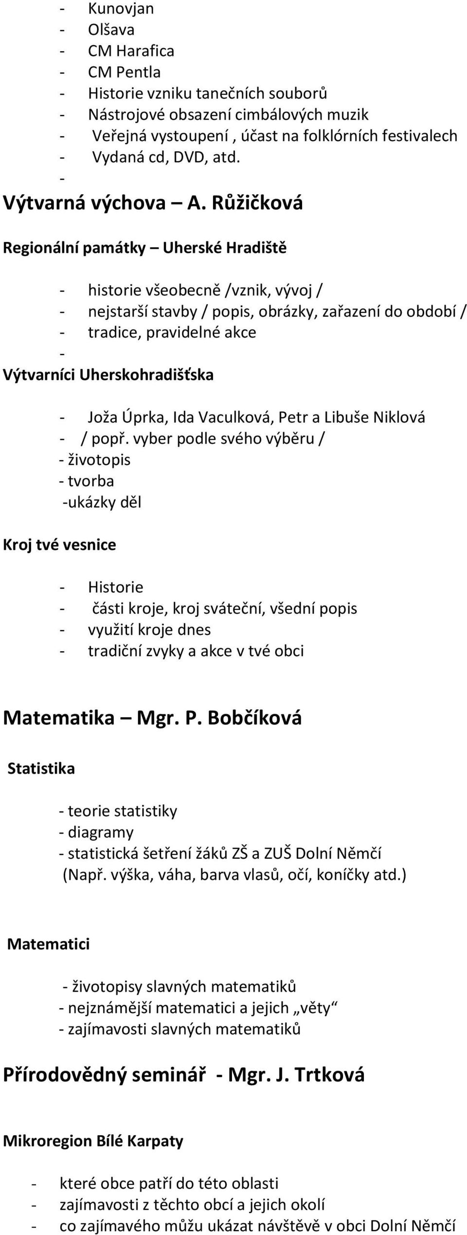 Růžičková Regionální památky Uherské Hradiště historie všeobecně /vznik, vývoj / nejstarší stavby / popis, obrázky, zařazení do období / tradice, pravidelné akce Výtvarníci Uherskohradišťska Joža