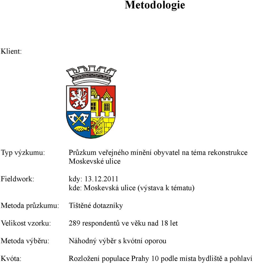 .1.11 kde: Moskevská ulice (výstava k tématu) Metoda průzkumu: Velikost vzorku: Metoda