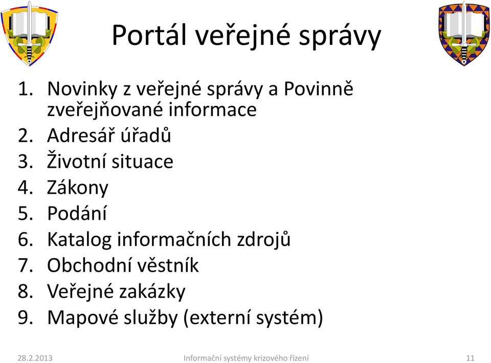 Adresář úřadů 3. Životní situace 4. Zákony 5. Podání 6.