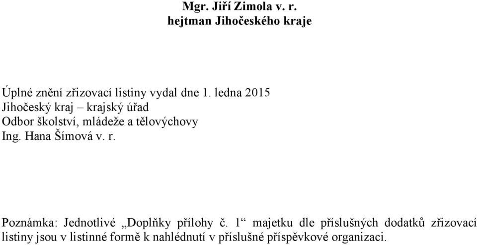 ledna 2015 Jihočeský kraj krajský úřad Odbor školství, mládeže a tělovýchovy Ing.