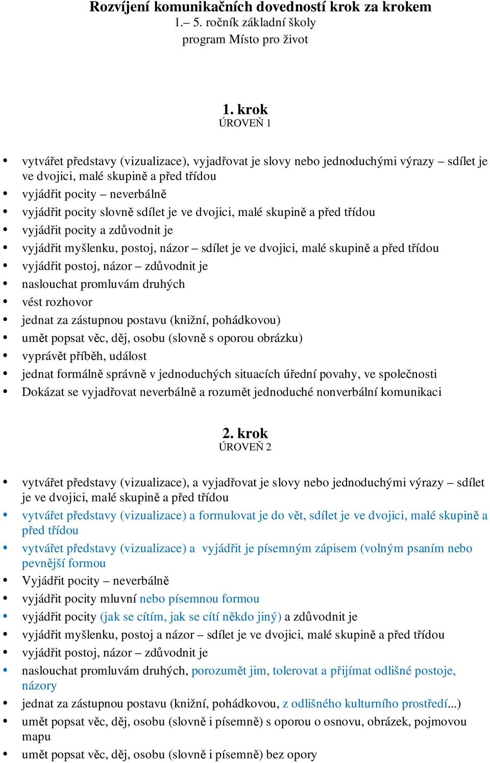 je ve dvojici, malé skupině a před třídou vyjádřit pocity a zdůvodnit je vyjádřit myšlenku, postoj, názor sdílet je ve dvojici, malé skupině a před třídou naslouchat promluvám druhých vést rozhovor