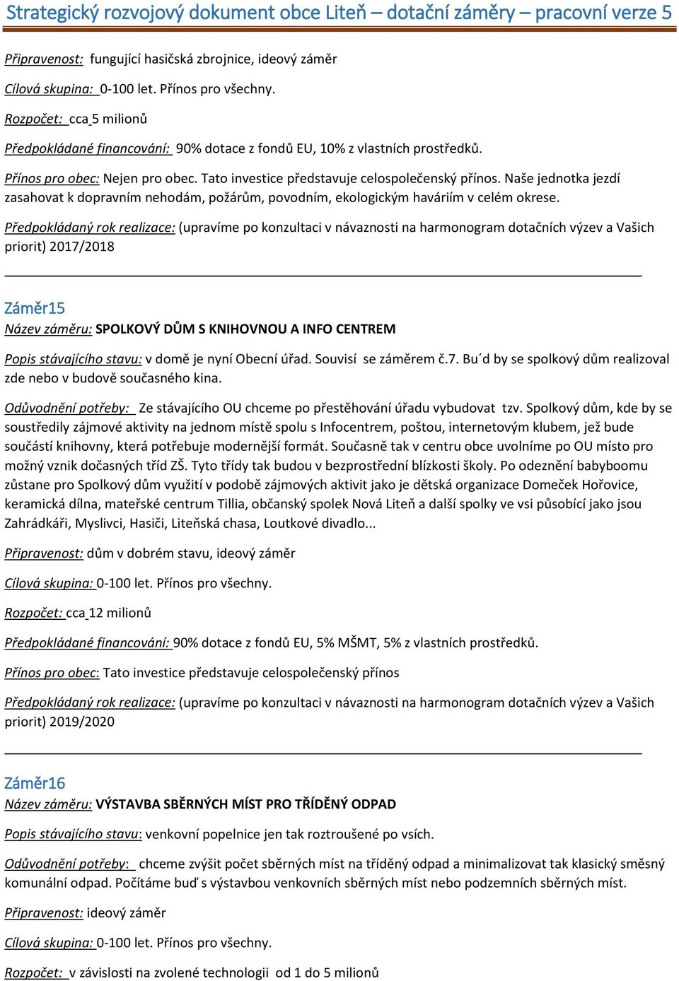 priorit) 2017/2018 Záměr15 Název záměru: SPOLKOVÝ DŮM S KNIHOVNOU A INFO CENTREM Popis stávajícího stavu: v domě je nyní Obecní úřad. Souvisí se záměrem č.7. Bu d by se spolkový dům realizoval zde nebo v budově současného kina.