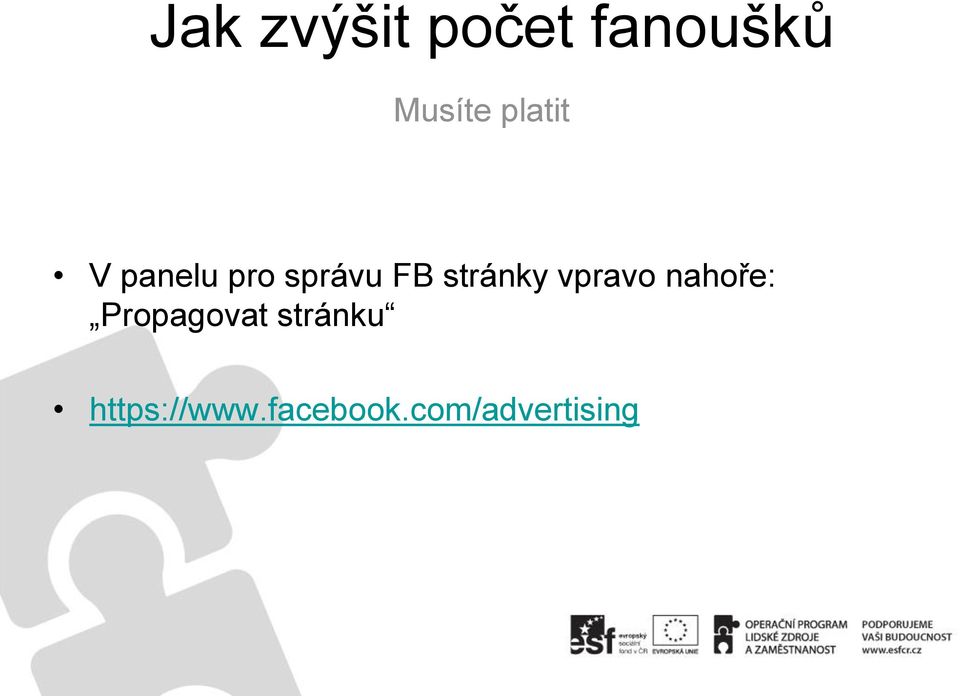 stránky vpravo nahoře: Propagovat