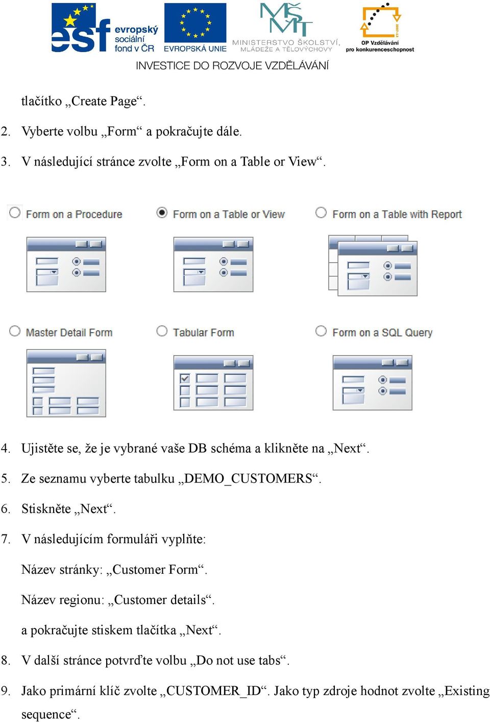 V následujícím formuláři vyplňte: Název stránky: Customer Form. Název regionu: Customer details. a pokračujte stiskem tlačítka Next.