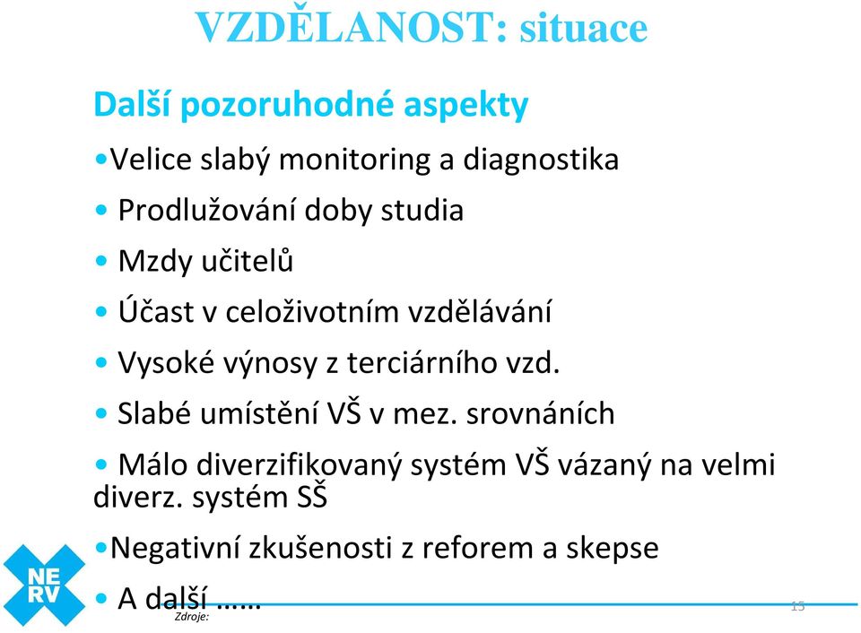 z terciárního vzd. Slabé umístění VŠ v mez.