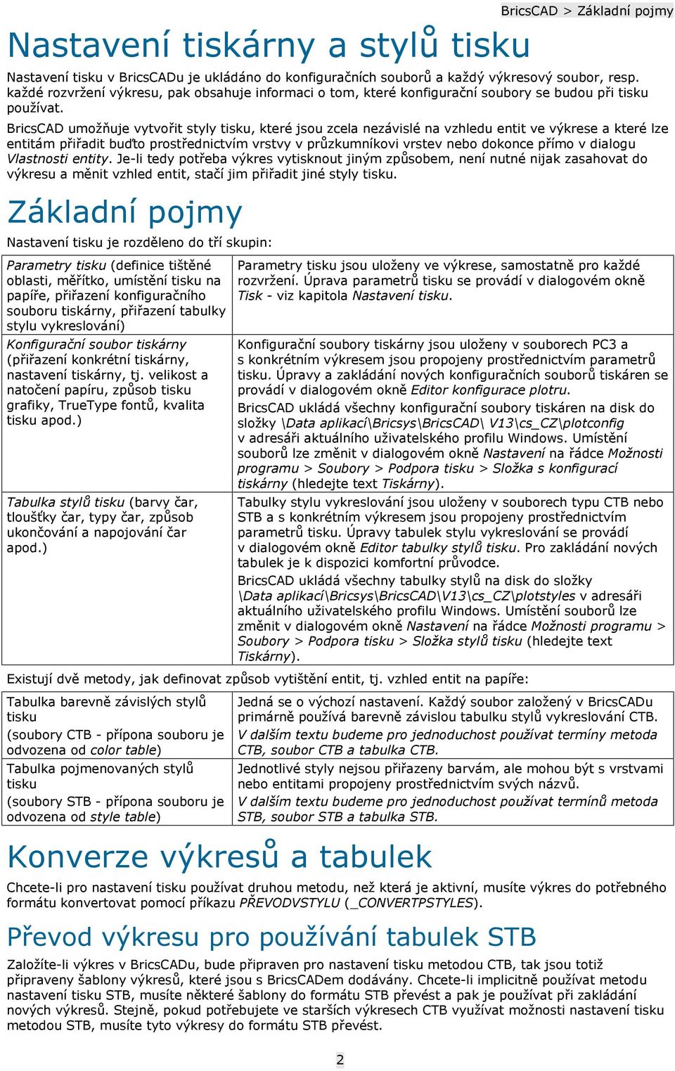 BricsCAD umožňuje vytvořit styly tisku, které jsou zcela nezávislé na vzhledu entit ve výkrese a které lze entitám přiřadit buďto prostřednictvím vrstvy v průzkumníkovi vrstev nebo dokonce přímo v