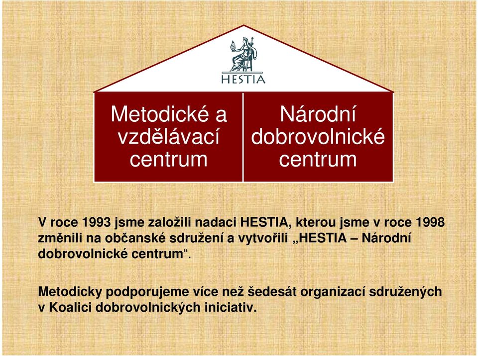 sdružení a vytvořili HESTIA Národní dobrovolnické centrum.