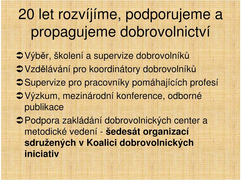 pomáhajících profesí Výzkum, mezinárodní konference, odborné publikace Podpora zakládání