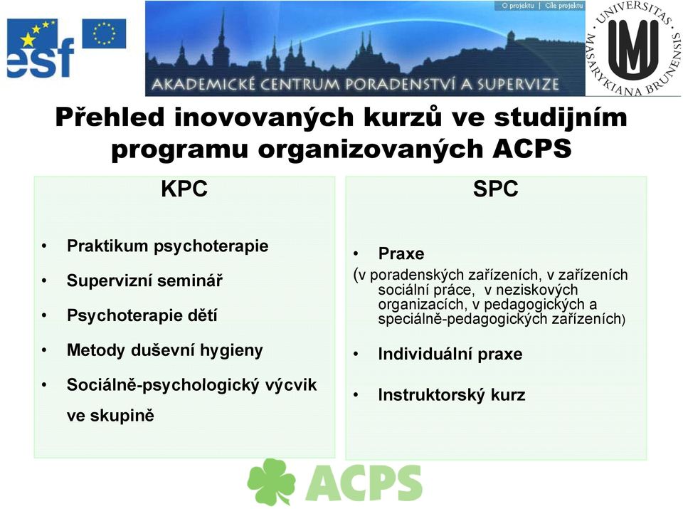 Sociálně-psychologický výcvik ve skupině Praxe (v poradenských zařízeních, v zařízeních