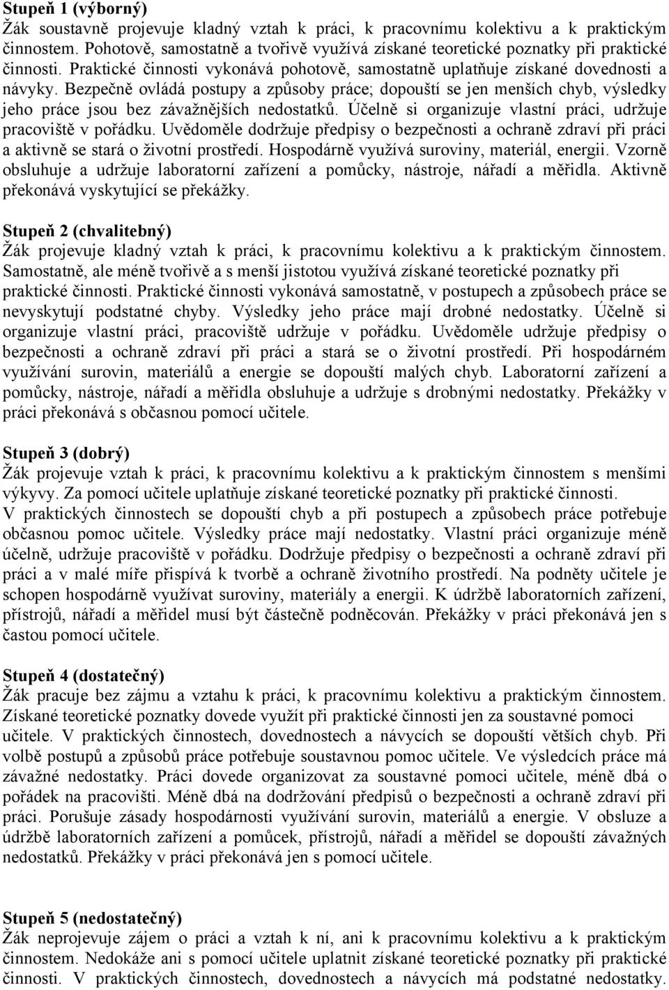 Bezpečně ovládá postupy a způsoby práce; dopouští se jen menších chyb, výsledky jeho práce jsou bez závažnějších nedostatků. Účelně si organizuje vlastní práci, udržuje pracoviště v pořádku.