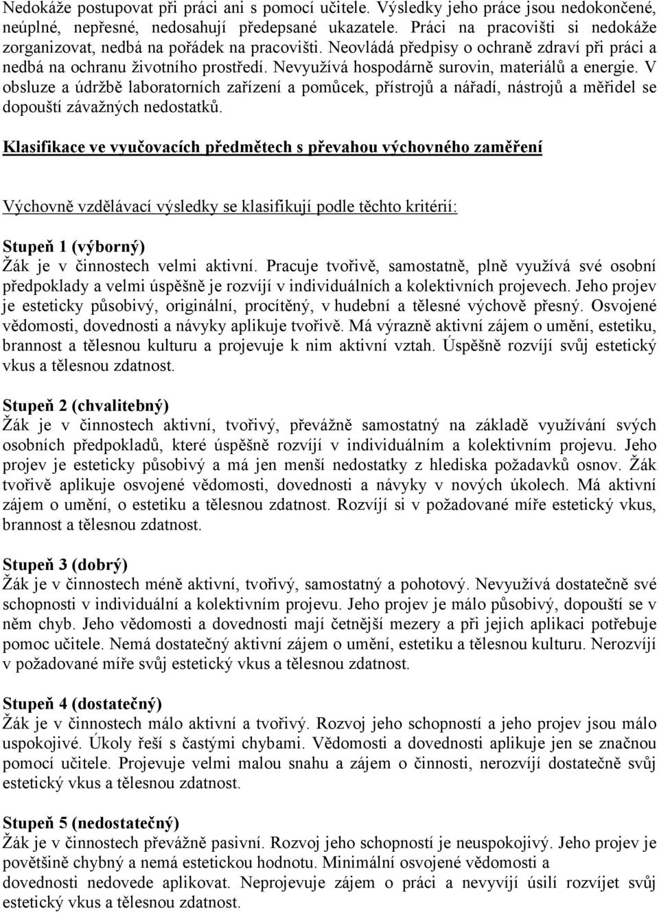 Nevyužívá hospodárně surovin, materiálů a energie. V obsluze a údržbě laboratorních zařízení a pomůcek, přístrojů a nářadí, nástrojů a měřidel se dopouští závažných nedostatků.