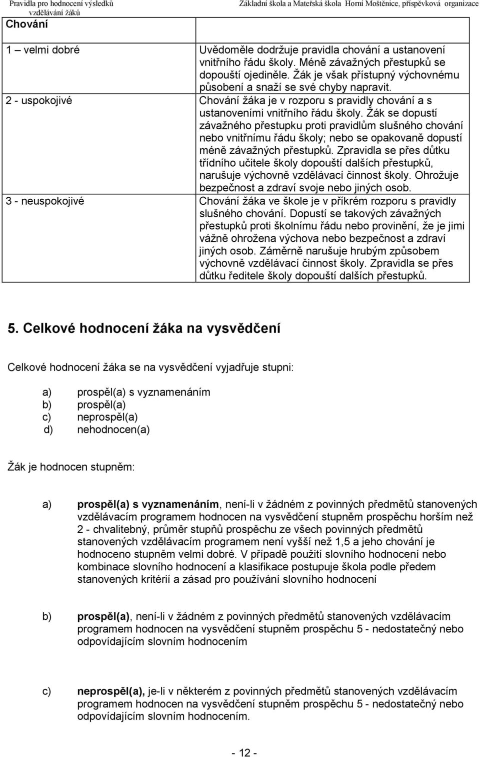 Žák se dopustí závažného přestupku proti pravidlům slušného chování nebo vnitřnímu řádu školy; nebo se opakovaně dopustí méně závažných přestupků.