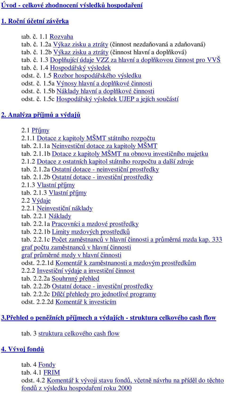 . 1.5c Hospodáský výsledek UJEP a jejích souástí 2. Analýza píjm a výdaj 2.1 Píjmy 2.1.1 Dotace z kapitoly MŠMT státního rozpotu tab. 2.1.1a Neinvestiní dotace za kapitoly MŠMT tab. 2.1.1b Dotace z kapitoly MŠMT na obnovu investiního majetku 2.