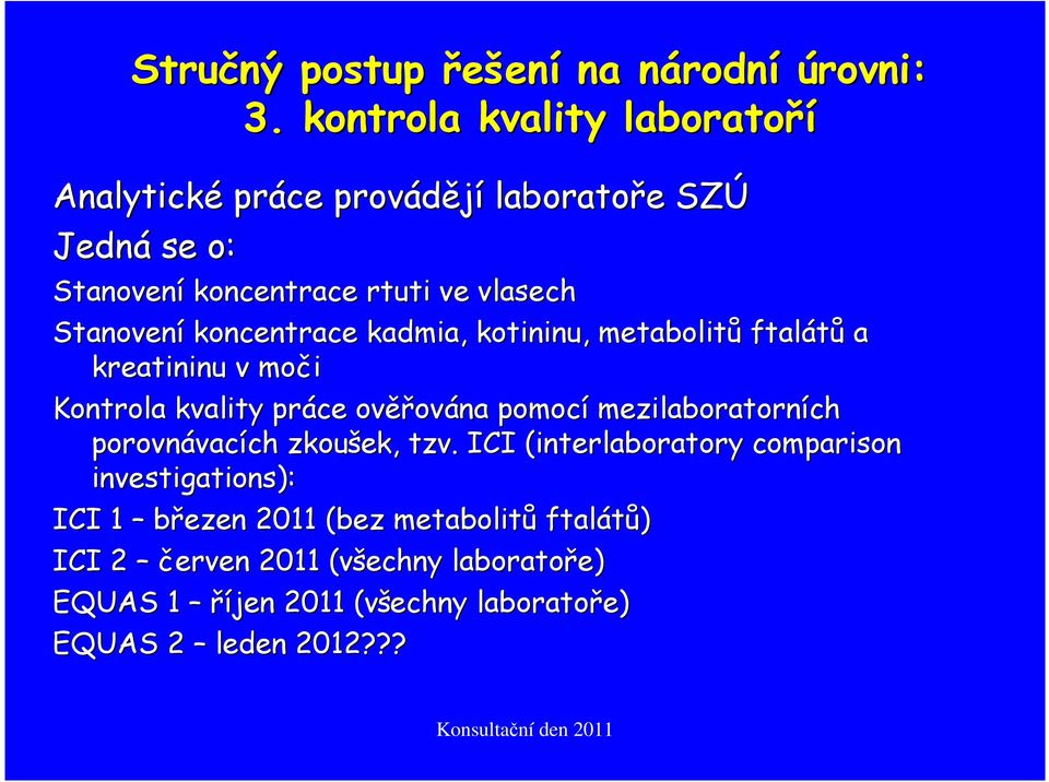 koncentrace kadmia, kotininu,, metabolitů ftalátů a kreatininu v moči Kontrola kvality práce ověřována pomocí mezilaboratorních