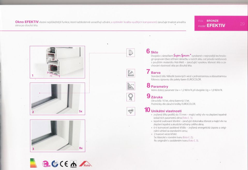. trída BRONZE model EFEKTV 29 1 a. -- " ni",j '_... t. T,- 1("" 2 3 [2J Sx Rx 6 Sklo Dvojsklo srámeckem t vyrobenév nejnovejšítechnologii spojování (bez strihání rámecku v rozích skla,což pusobí