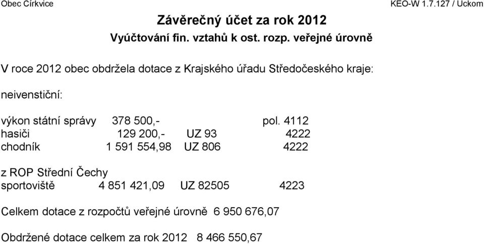 neivenstiční: výkon státní správy 378 500,- pol.