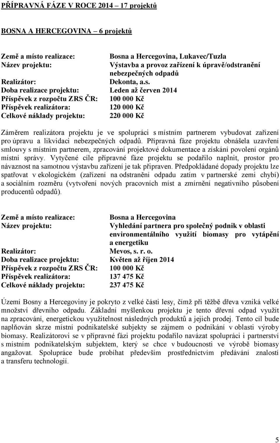 Doba realizace projektu: Leden až červen 2014 Příspěvek z rozpočtu ZRS ČR: 100 000 Kč 120 000 Kč Celkové náklady projektu: 220 000 Kč Záměrem realizátora projektu je ve spolupráci s místním partnerem