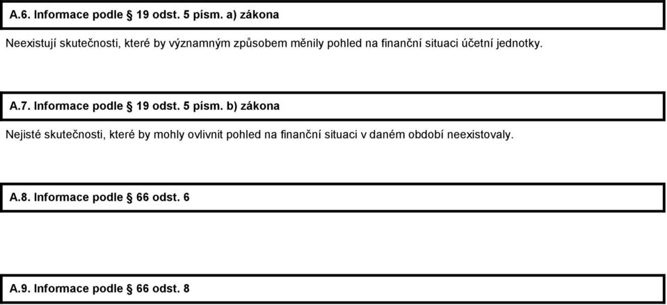 situaci účetní jednotky. A.7. Informace podle 19 odst. 5 písm.