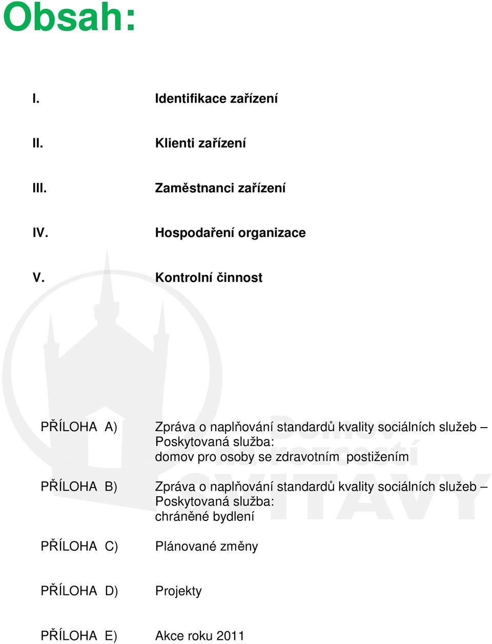 domov pro osoby se zdravotním postižením PŘÍLOHA B) Zpráva o naplňování standardů kvality sociálních služeb