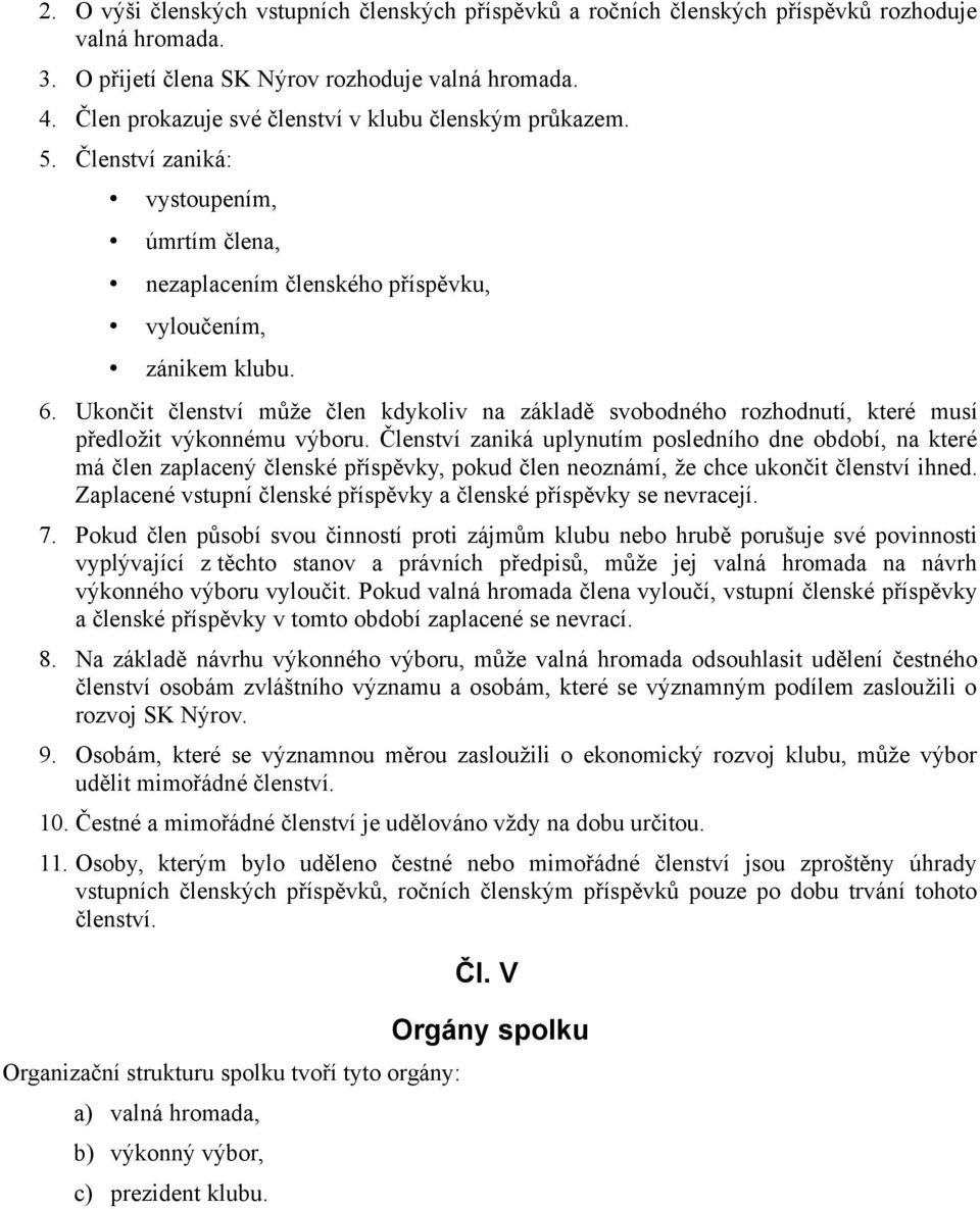 Ukončit členství může člen kdykoliv na základě svobodného rozhodnutí, které musí předložit výkonnému výboru.