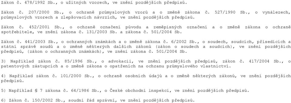 , o ochraně označení původu a zeměpisných označení a o změně zákona o ochraně spotřebitele, ve znění zákona č. 131/2003 Sb. a zákona č. 501/2004 Sb. Zákon č. 441/2003 Sb.