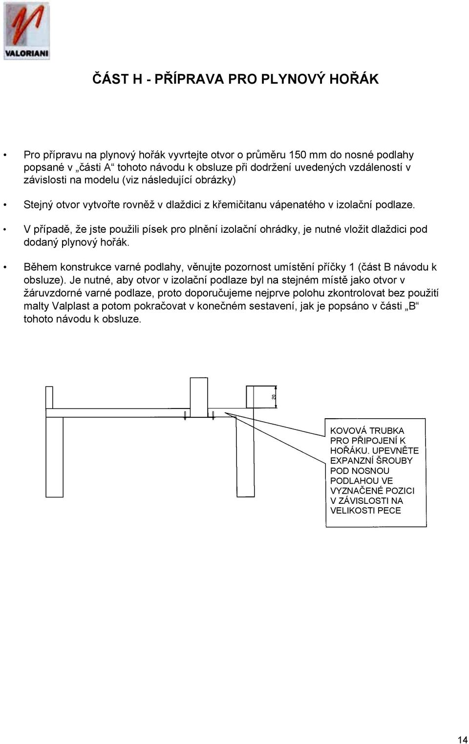 V případě, že jste použili písek pro plnění izolační ohrádky, je nutné vložit dlaždici pod dodaný plynový hořák.