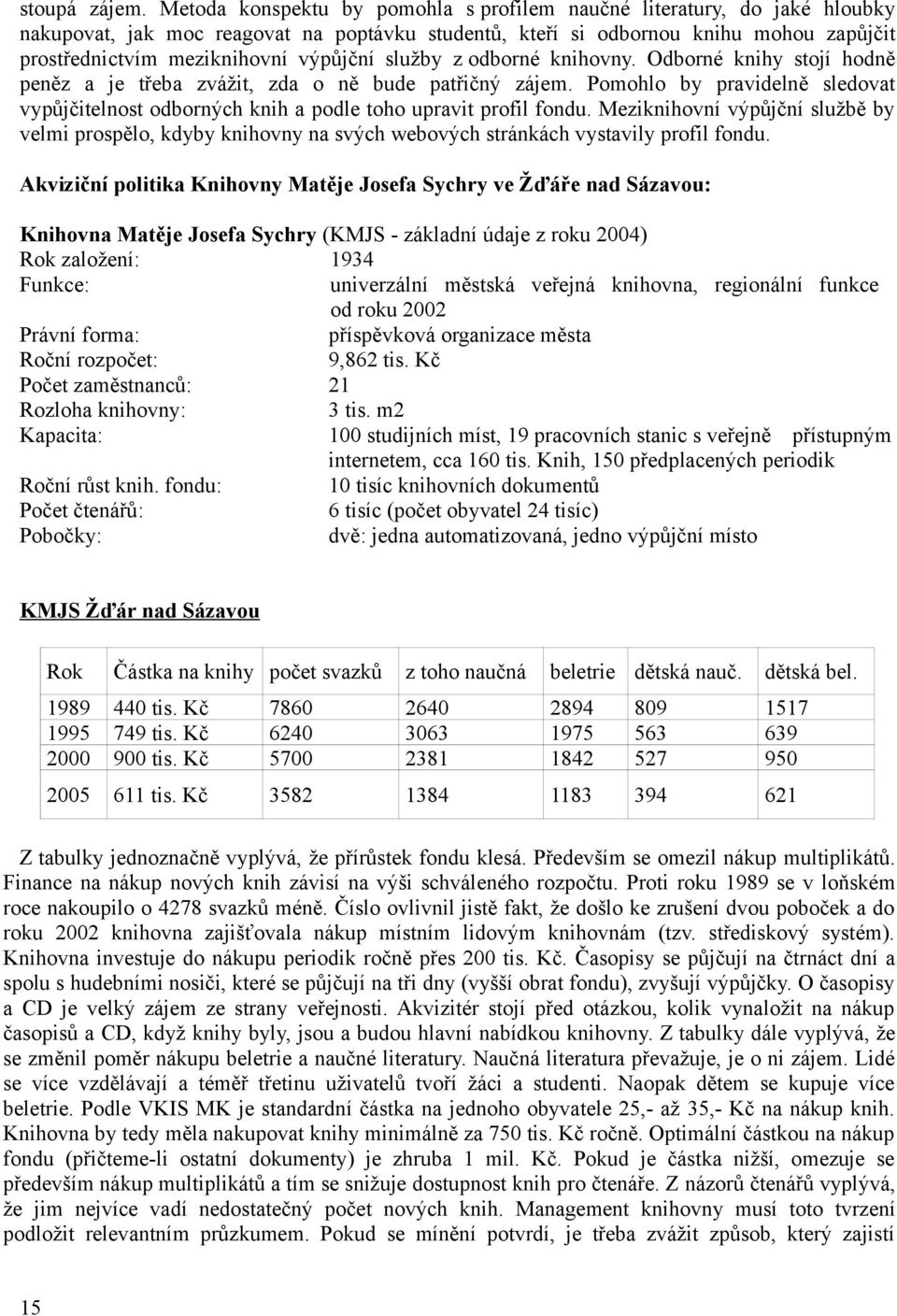 výpůjční služby z odborné knihovny. Odborné knihy stojí hodně peněz a je třeba zvážit, zda o ně bude patřičný zájem.