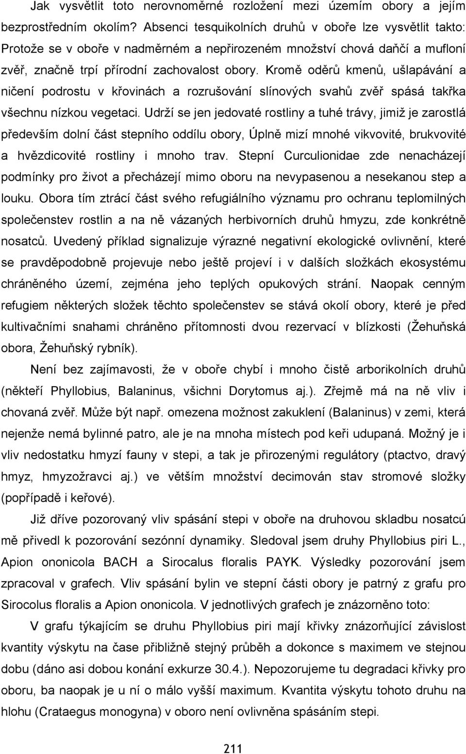 Kromě oděrů kmenů, ušlapávání a ničení podrostu v křovinách a rozrušování slínových svahů zvěř spásá takřka všechnu nízkou vegetaci.