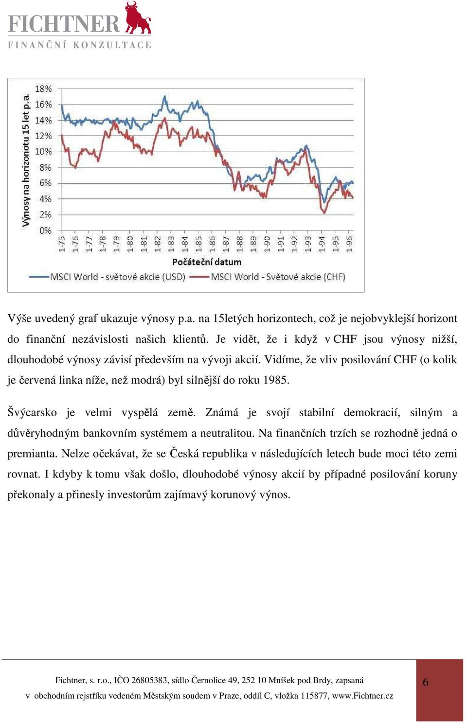 Vidíme, že vliv posilování CHF (o kolik je červená linka níže, než modrá) byl silnější do roku 1985. Švýcarsko je velmi vyspělá země.