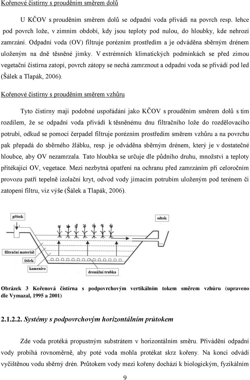 Odpadní voda (OV) filtruje porézním prostředím a je odváděna sběrným drénem uloženým na dně těsněné jímky.